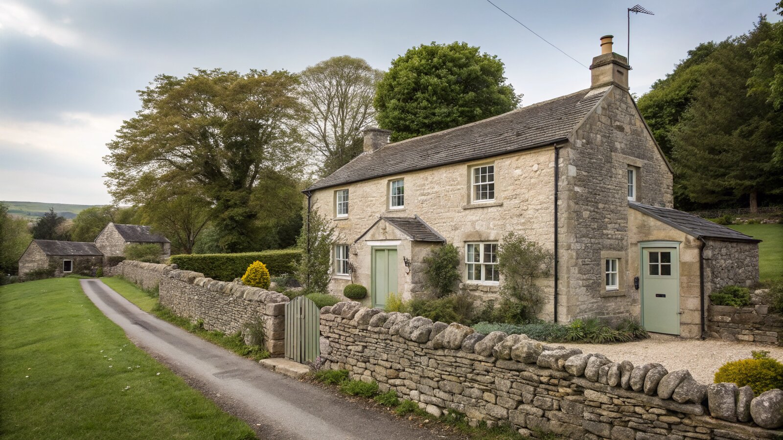 Period cottage in a UK conservation area with a small garden building to the side