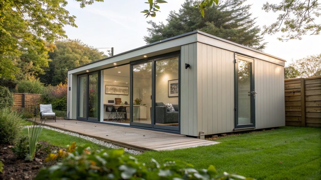 Modern insulated garden room in a UK garden