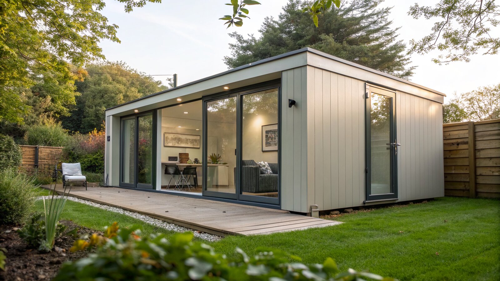 Modern insulated garden room in a UK garden
