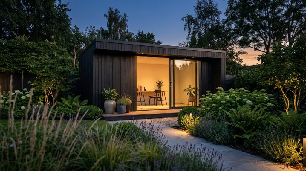 Modern insulated garden room in a UK back garden